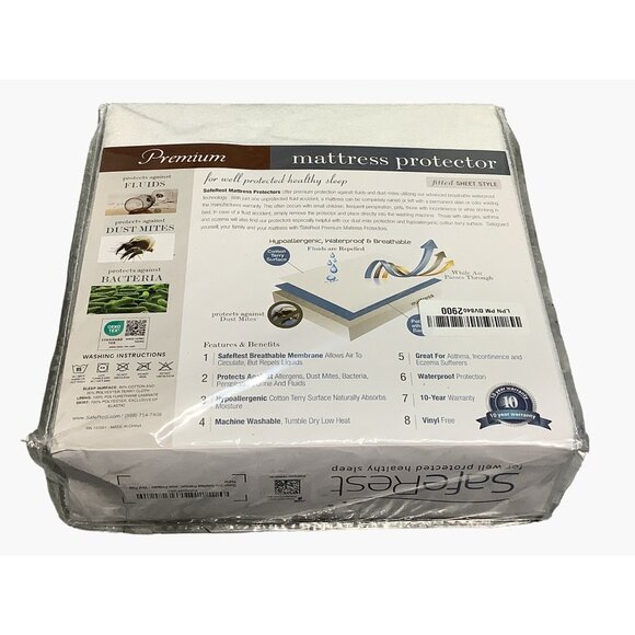 SafeRest Mattress Bed Cover Protector From Fluid Dust Mites Bacteria Queen - Picture 6 of 8